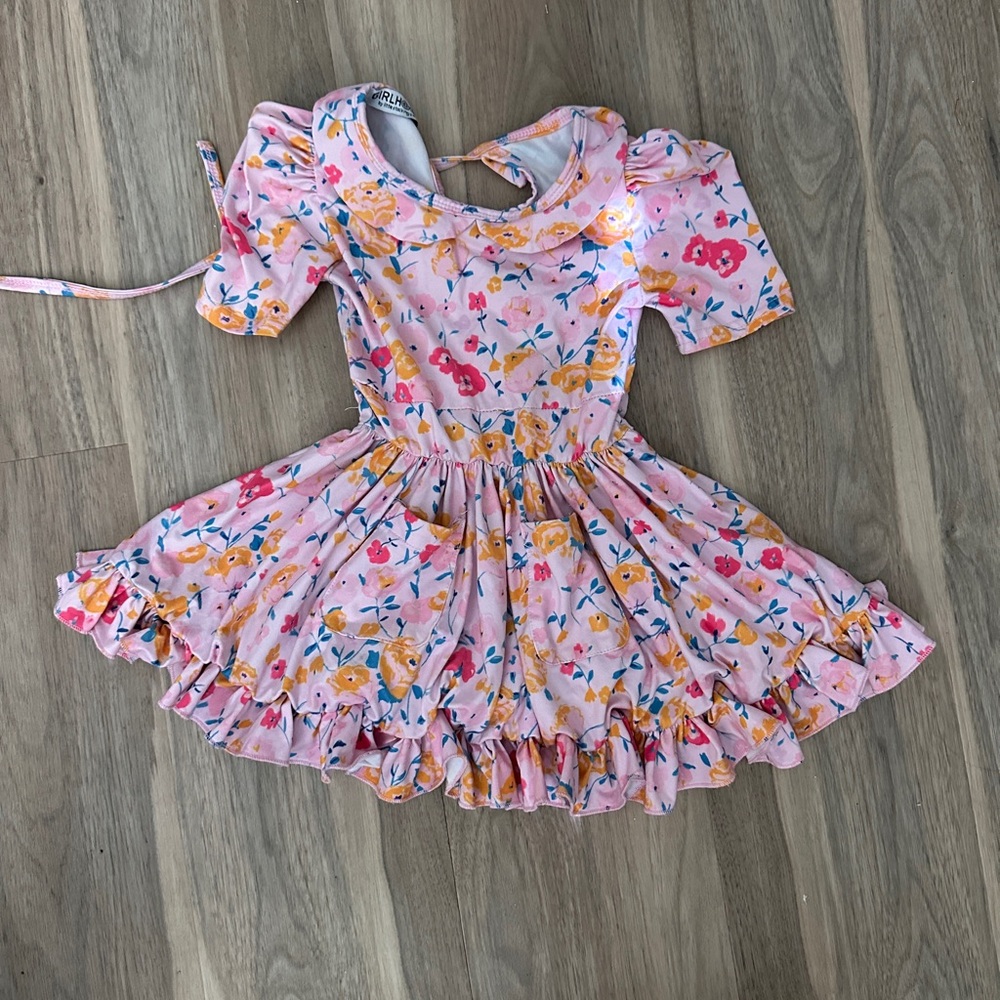 Floral Pink Dress with Ruffle Hem